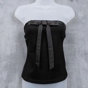 EMERSON LANG Black Strapless Tube Top Satin Bow Detail Coquette Whimsigoth Sz L